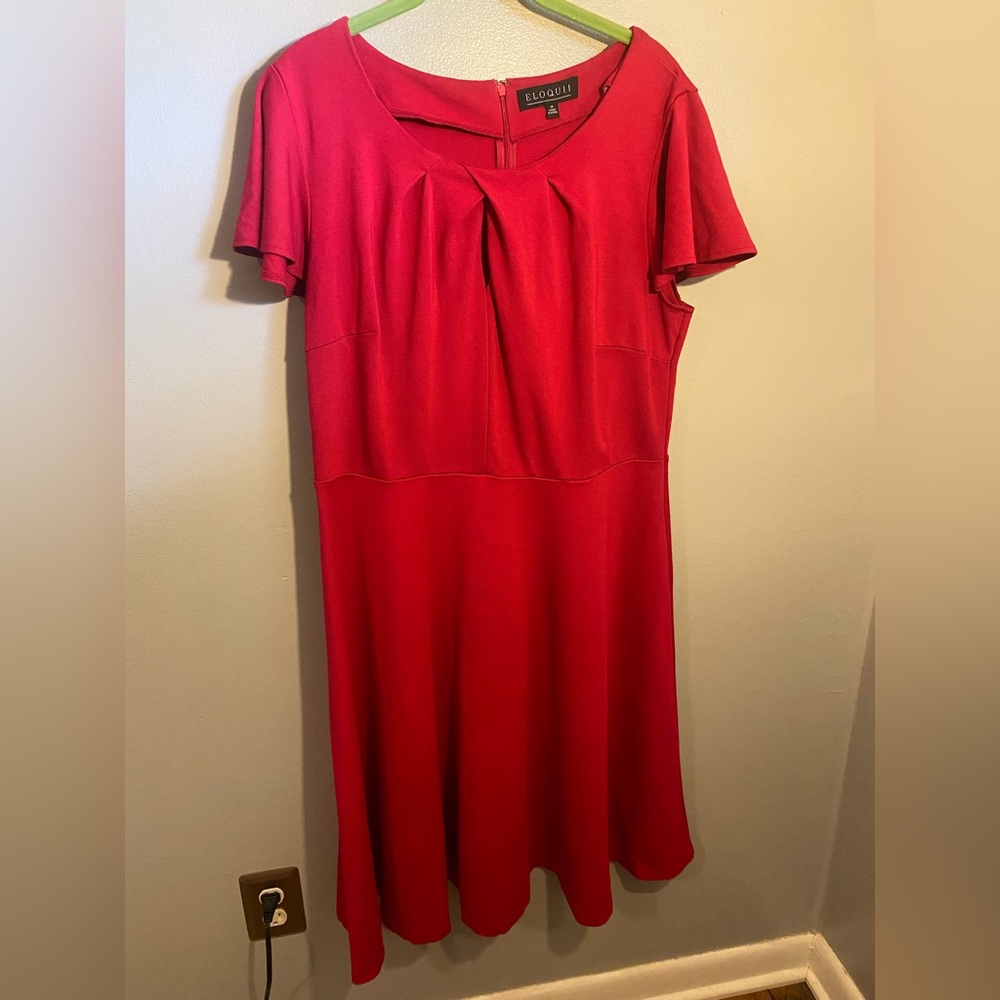 Eloquii Magenta A Line Flutter Sleeve Dress with Keyhole Detail
